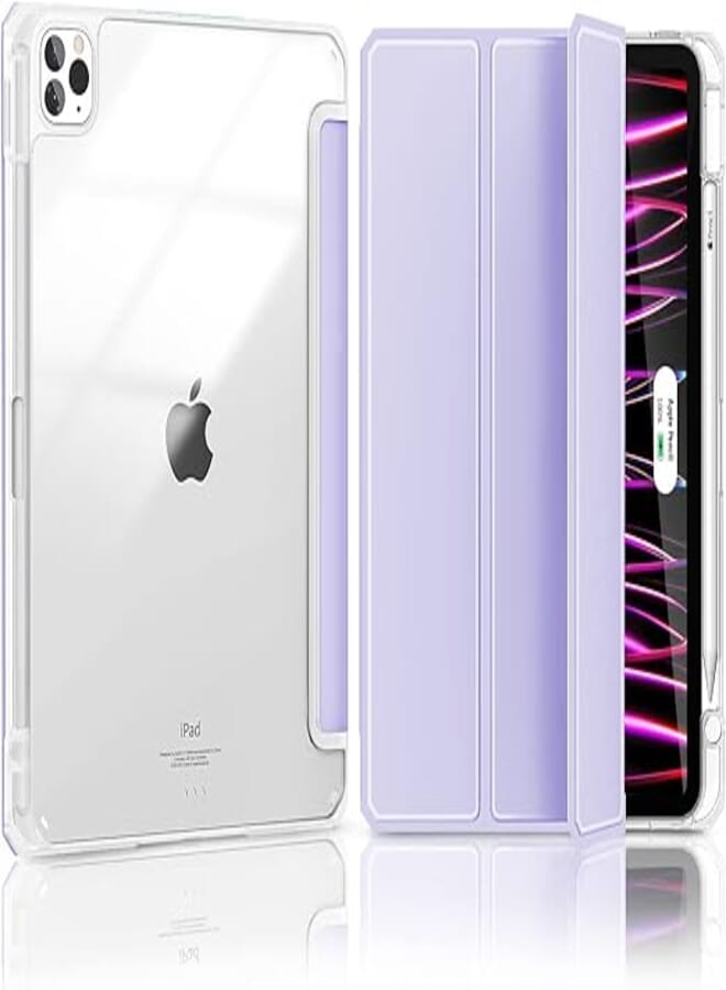 Hoidokly iPad Pro 11 Case, iPad 3rd Generation 2021 Case, Clear Smart Cover Case with Hard Back Cover+with Pencil Holder+Auto Wake/Sleep+Trifold Stand Magnetic Case for iPad 11 Inch 2020/2018 Purple